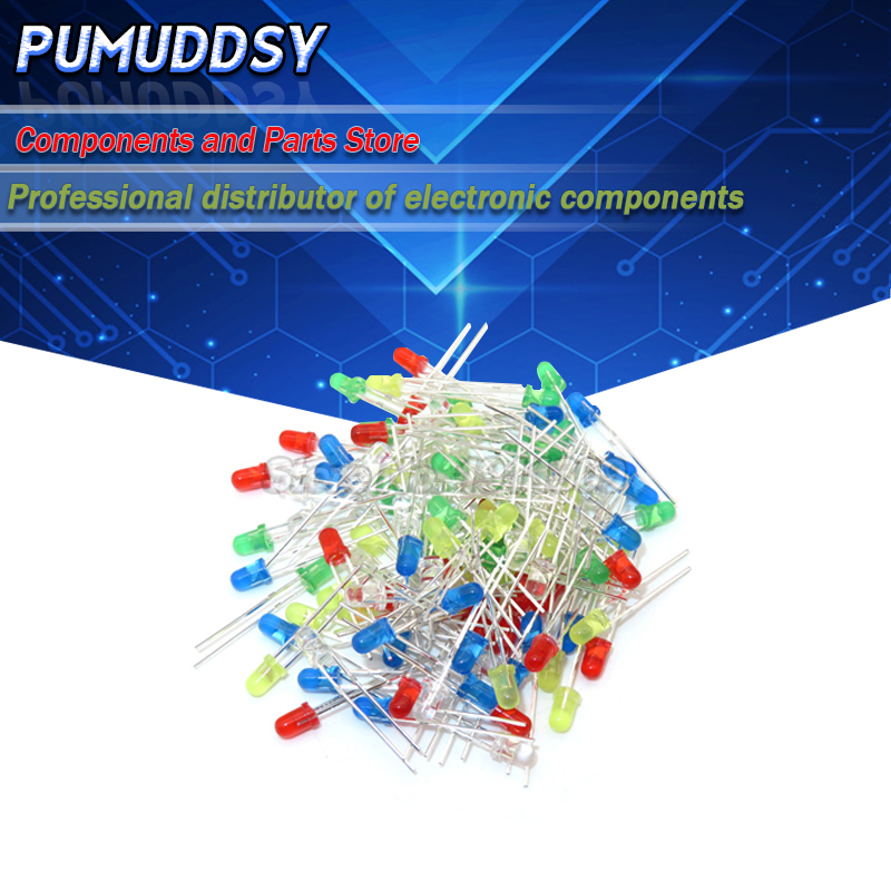 Diy Electronics News - 5Colors*20PCS=100PCS 3mm LED diode Light Assorted